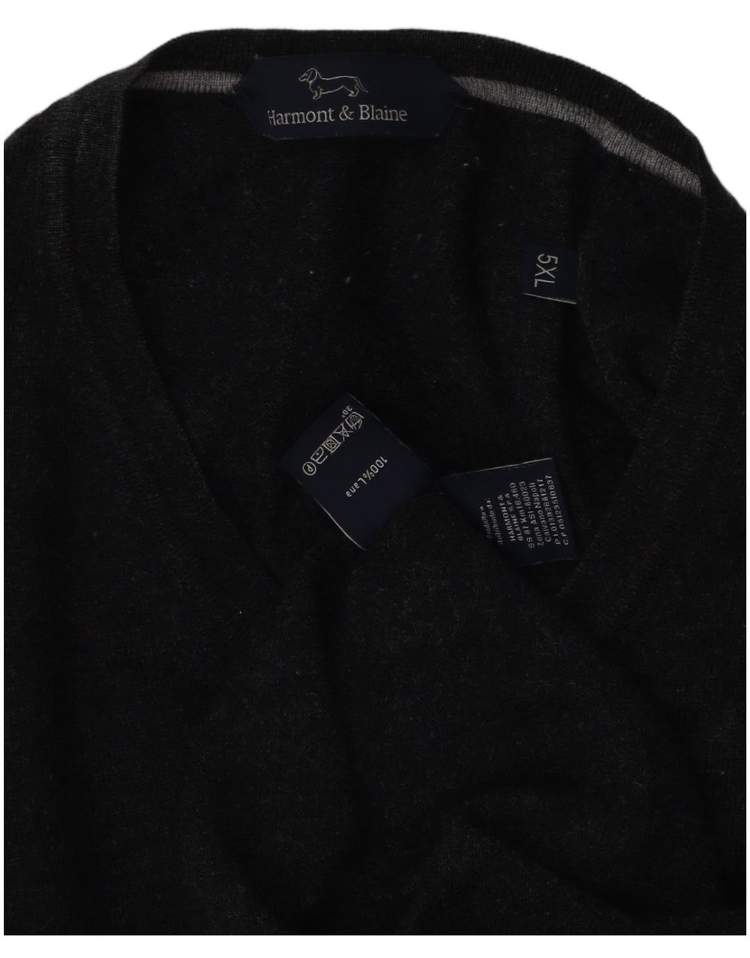 Harmont & Blaine Herre V-hals sweater 5XL grå uld