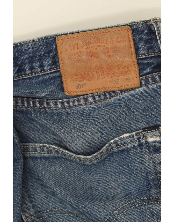 Levi's Mens 501 Distressed Straight Jeans W36 L31 Blå