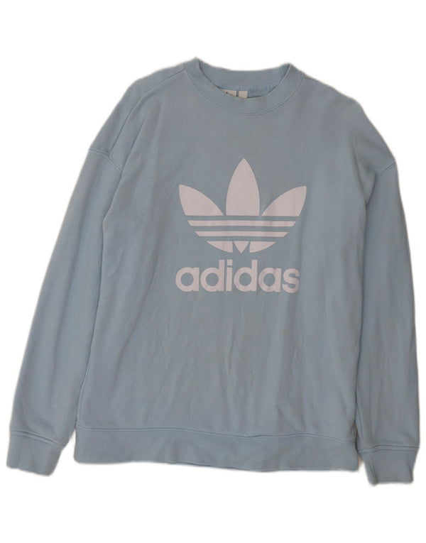 Adidas Dame Grafisk Oversized Sweatshirt Jumper UK 8 Lille Blå Bomuld