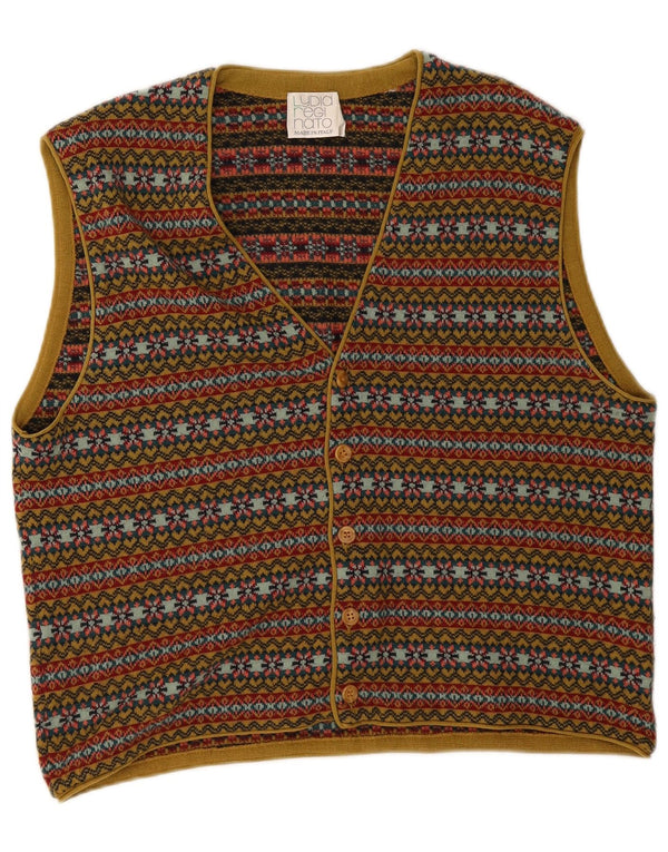 Vintage herre ærmeløs cardigan sweater Medium Flerfarvet Fair Isle