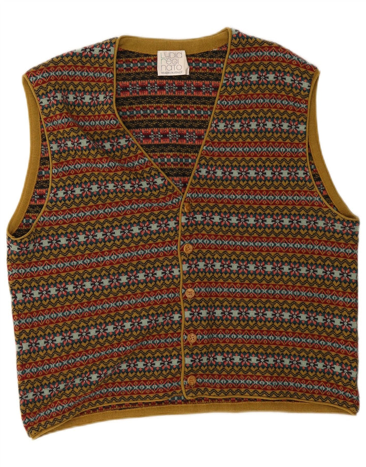 Vintage herre ærmeløs cardigan sweater Medium Flerfarvet Fair Isle