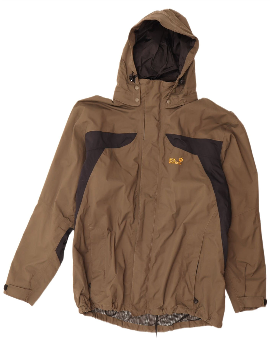 Jack Wolfskin Regnjakke med hætte til mænd UK 48 2XL Brun Colourblock Polyamid