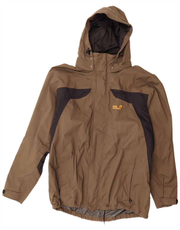 Jack Wolfskin Regnjakke med hætte til mænd UK 48 2XL Brun Colourblock Polyamid