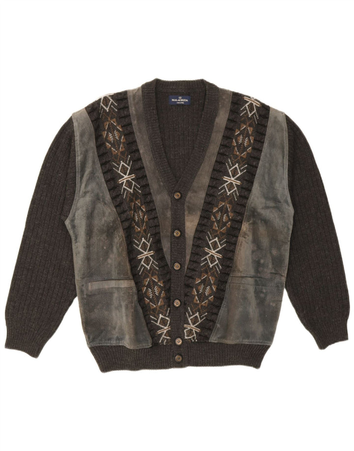 Malagrida Herre Cardigan Sweater XL Grå Fair Isle Bomuld