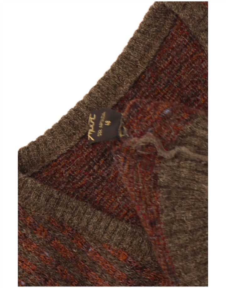VINTAGE Herre V-hals sweater IT 48 Medium Brown Argyle/Diamond
