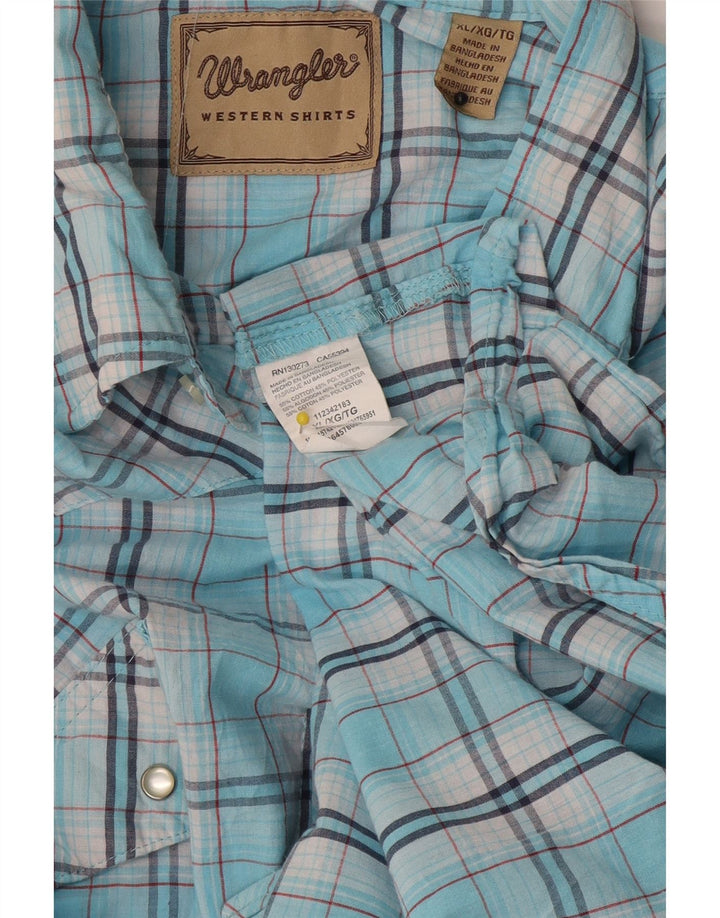 Wrangler kortærmet herreskjorte XL blå ternet bomuld