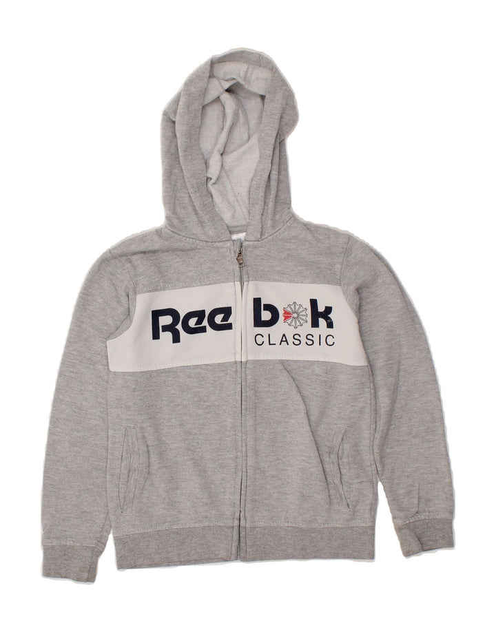 REEBOK Boys Graphic Zip Hoodie Sweater 6-7 Years Grey Vintage Reebok and Second-Hand Reebok from Messina Hembry 