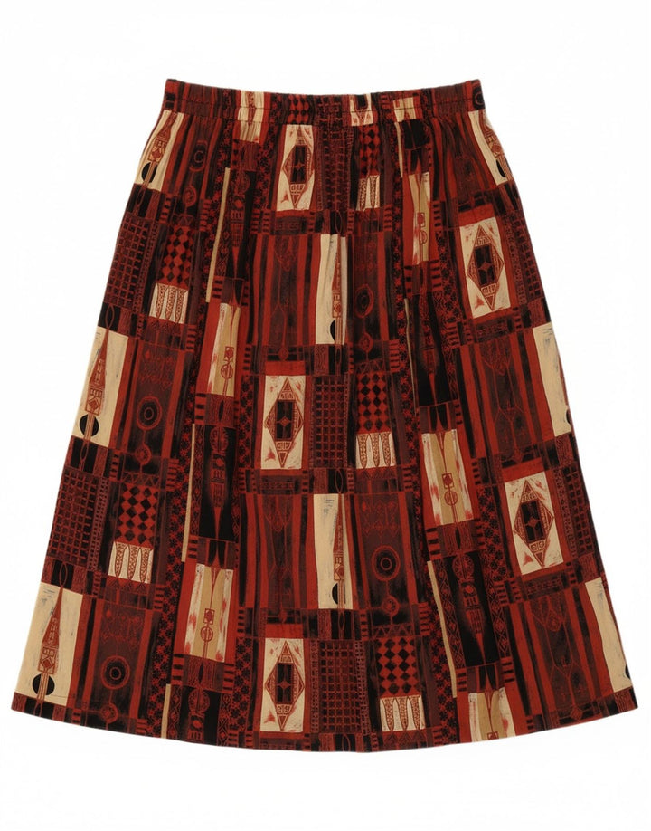 VINTAGE Womens A-Line Skirt UK 20 2XL W34 Brown Patchwork Viscose
