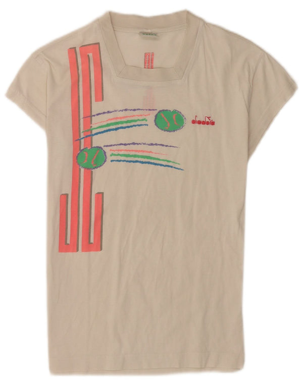 Diadora Dame Grafisk T-Shirt Top IT 42 Medium Hvid Bomuld