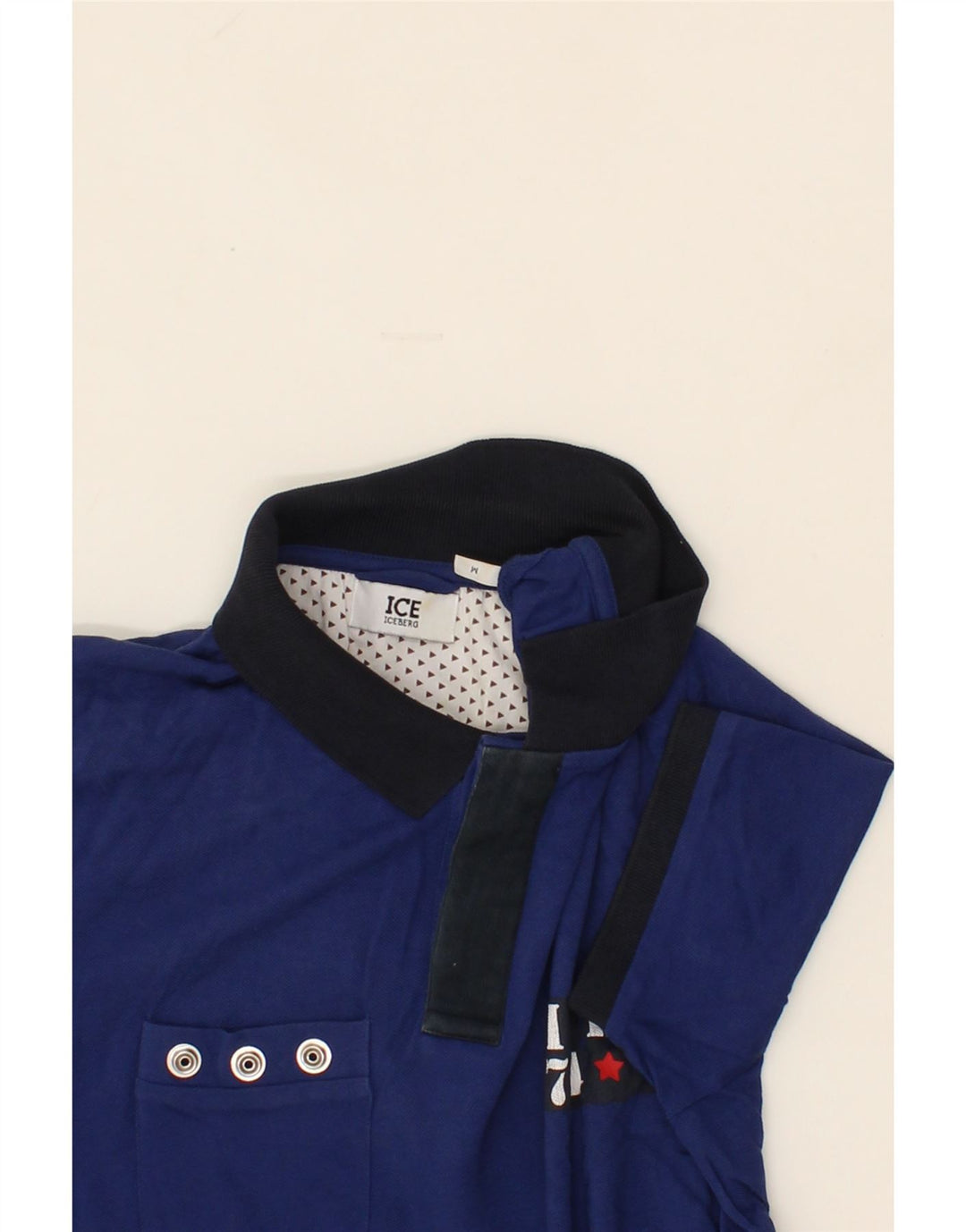 ICEBERG Mens Graphic Polo Shirt Medium Navy Blue Cotton Vintage Iceberg and Second-Hand Iceberg from Messina Hembry 