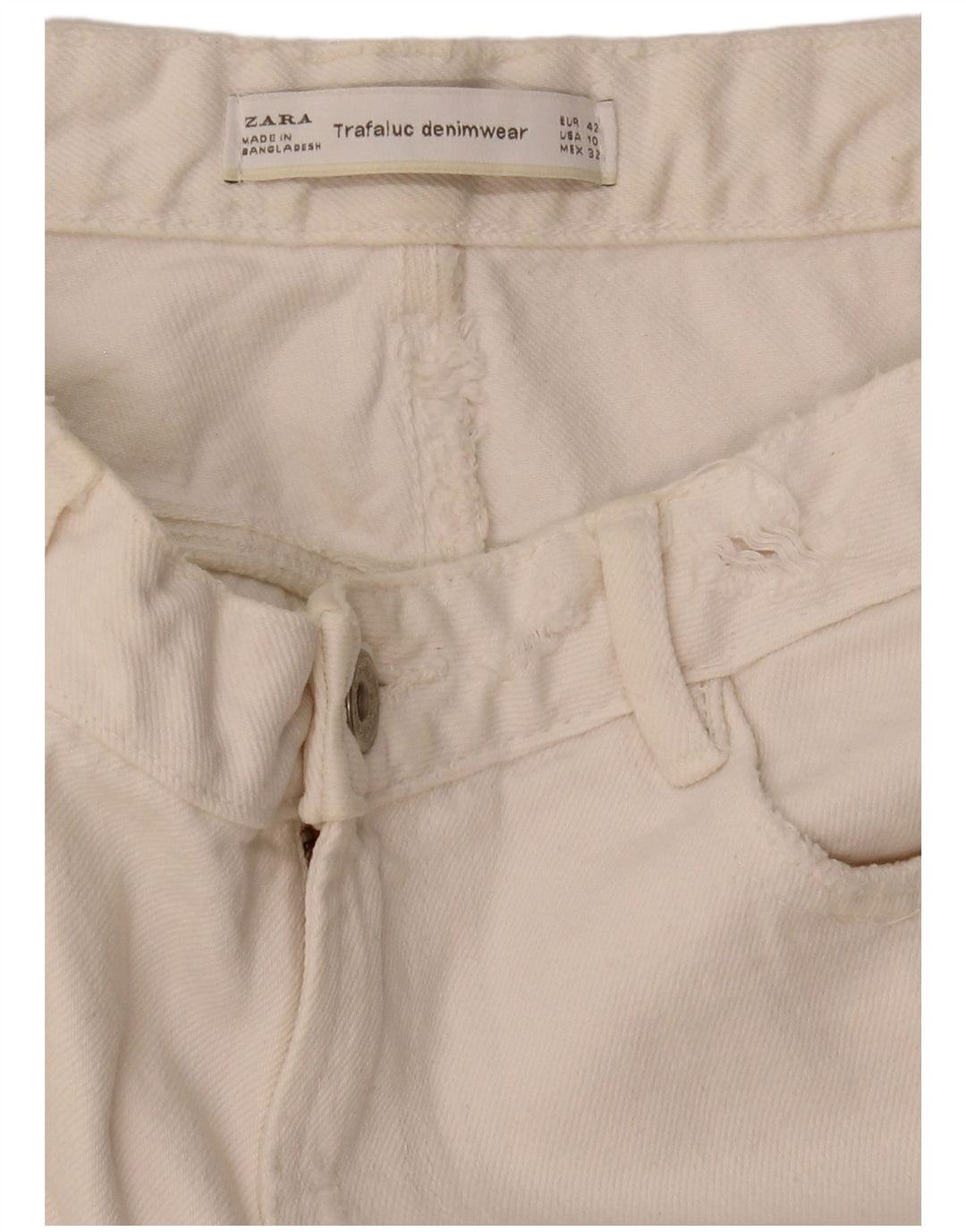 Zara Dame Distressed Tapered Jeans EU 42 Large W32 L26 White