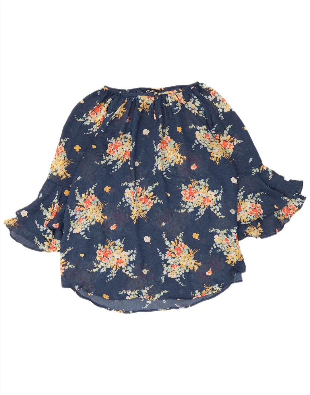 Chaps Dame 3/4 ærmet bluse Top UK 12 Medium Blue Floral Polyester