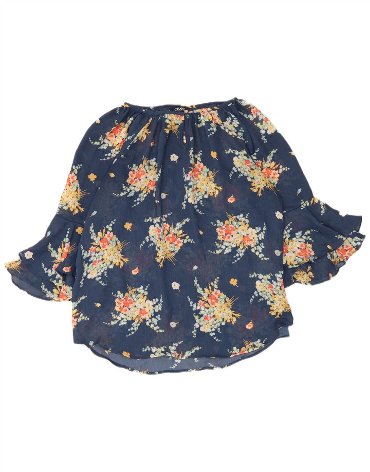 Chaps Dame 3/4 ærmet bluse Top UK 12 Medium Blue Floral Polyester