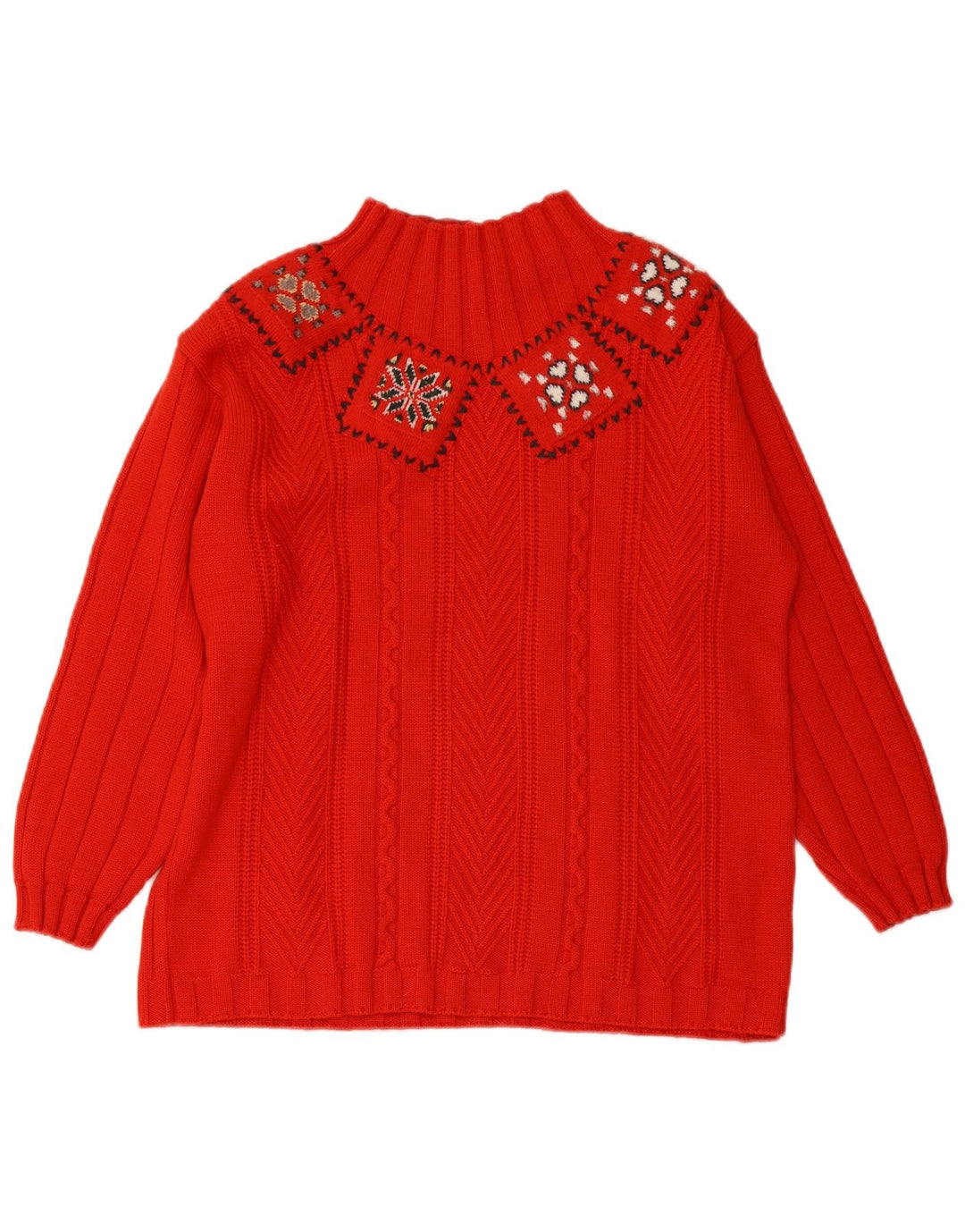 ELLA Dame Turtle Neck Jumper Sweater UK 16 Large Red Fair Isle Wool