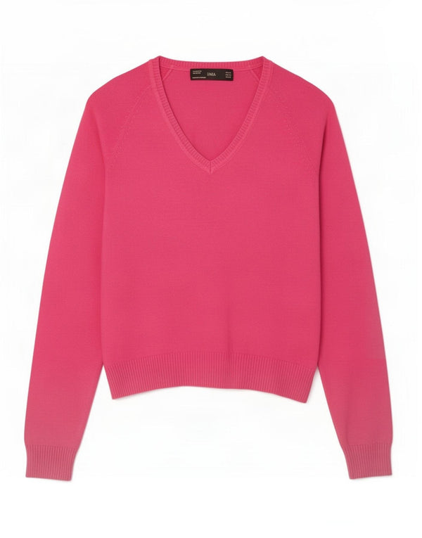Zara Womens Crop V-hals sweater UK 6 XS Pink Bomuld