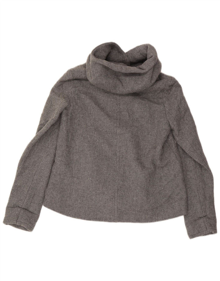 Zara Dame Hooded Bomber Jacket UK 10 Small Grey Wool