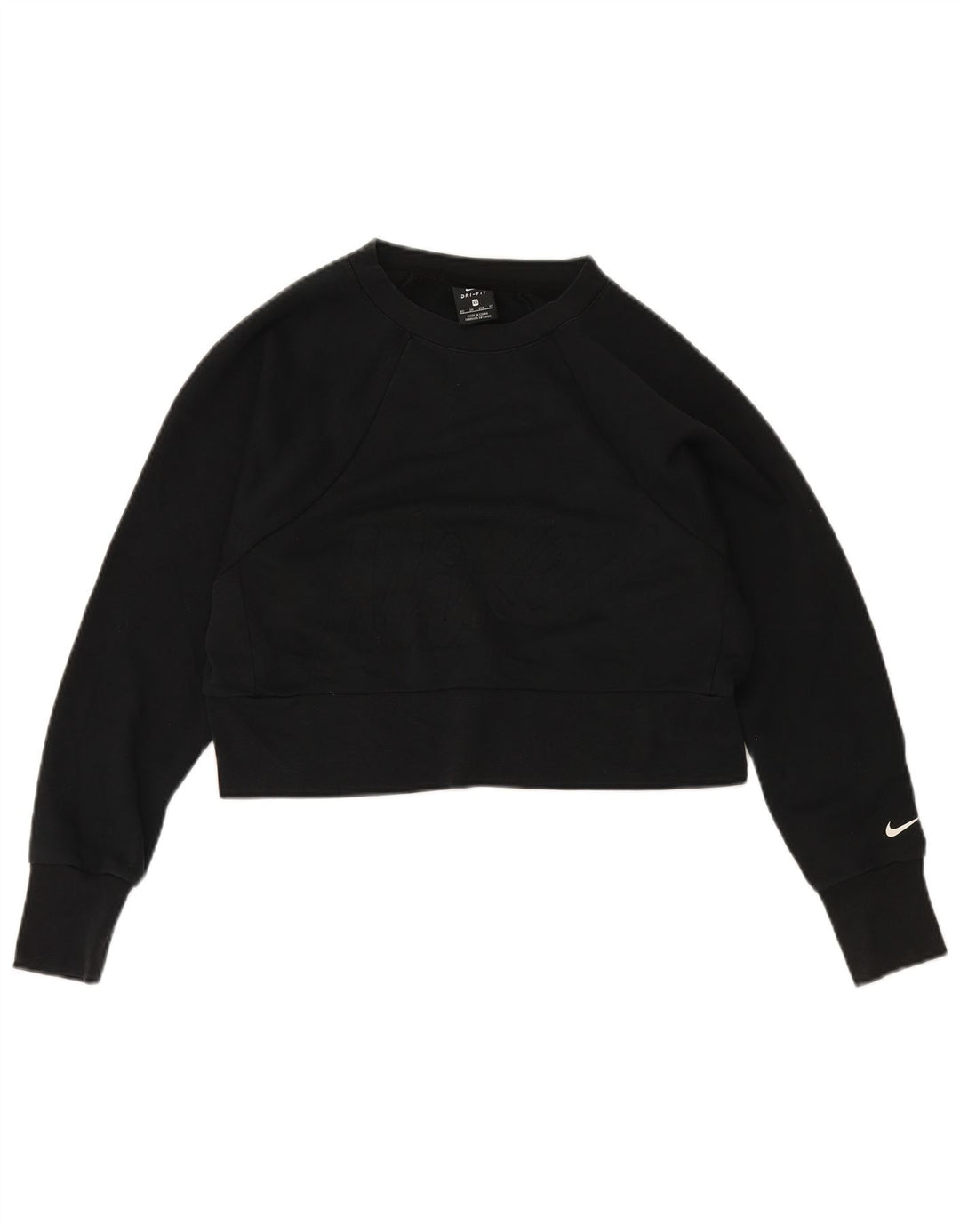 Nike Dame Dri Fit Crop Sweatshirt Jumper UK 6 XS Sort Polyester
