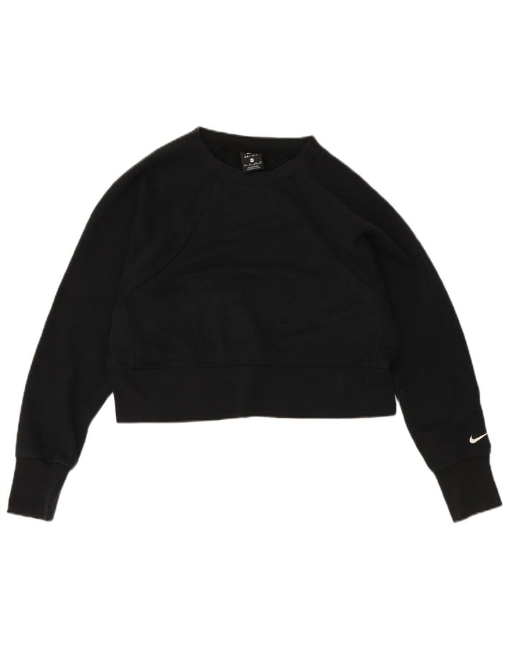 Nike Dame Dri Fit Crop Sweatshirt Jumper UK 6 XS Sort Polyester
