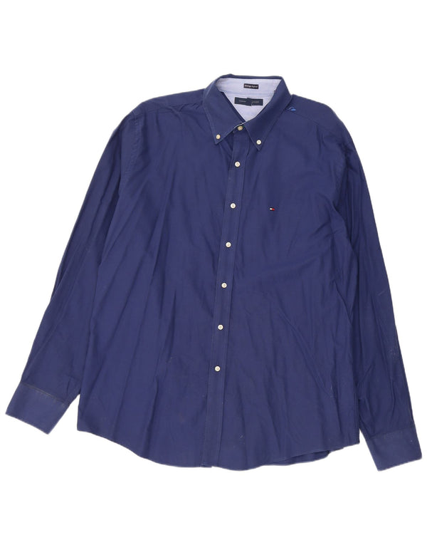Tommy Hilfiger Herre Slim Fit Skjorte Størrelse 17 1/2 XL Marineblå Bomuld