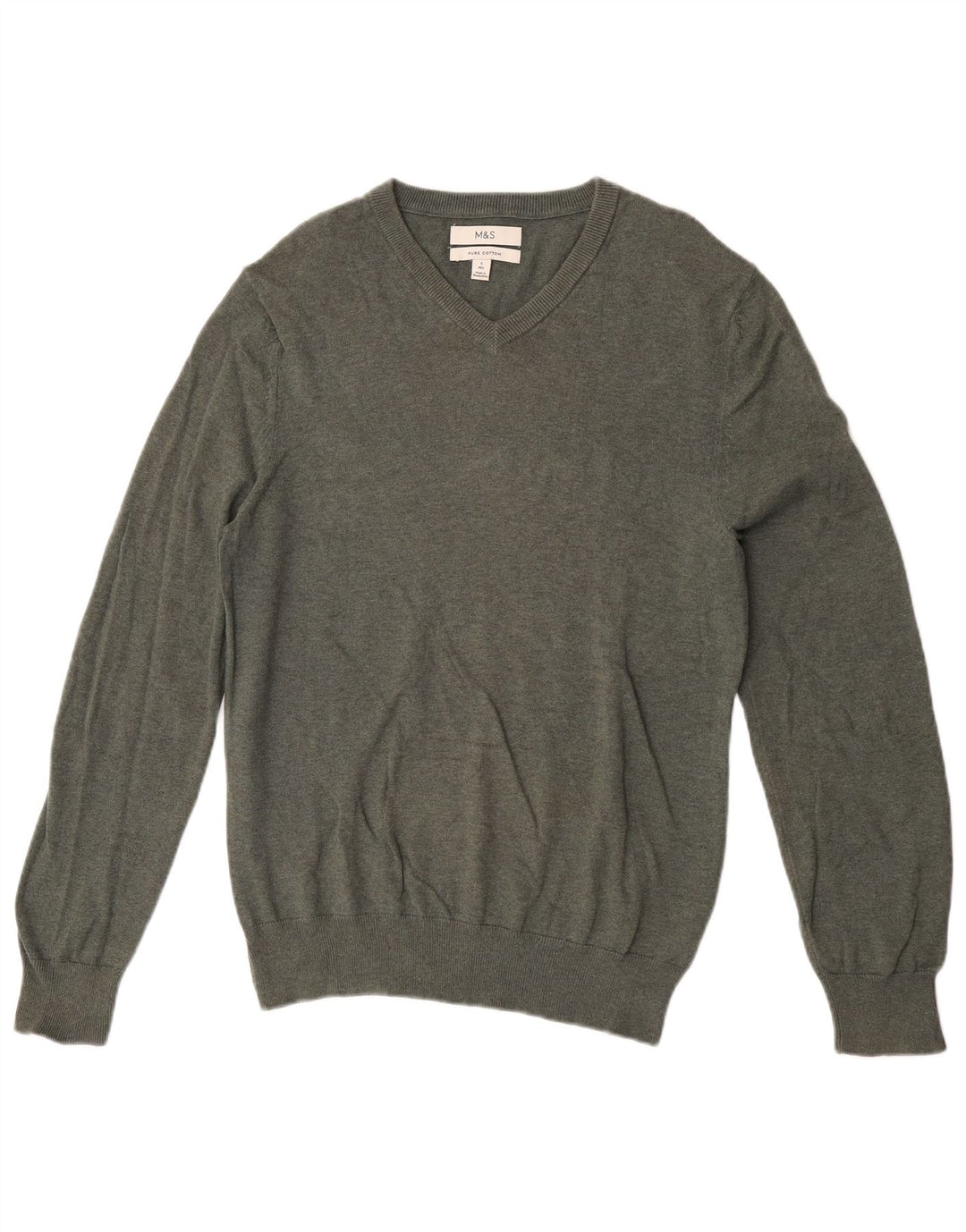 Marks & Spencer Herre V-hals sweater Small Khaki Bomuld