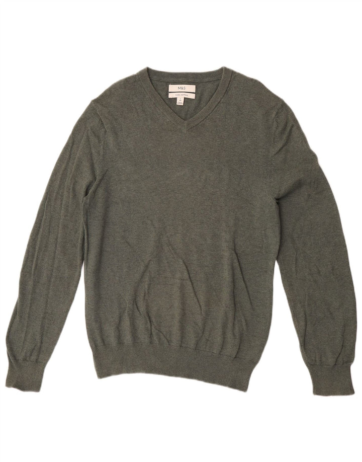 Marks & Spencer Herre V-hals sweater Small Khaki Bomuld