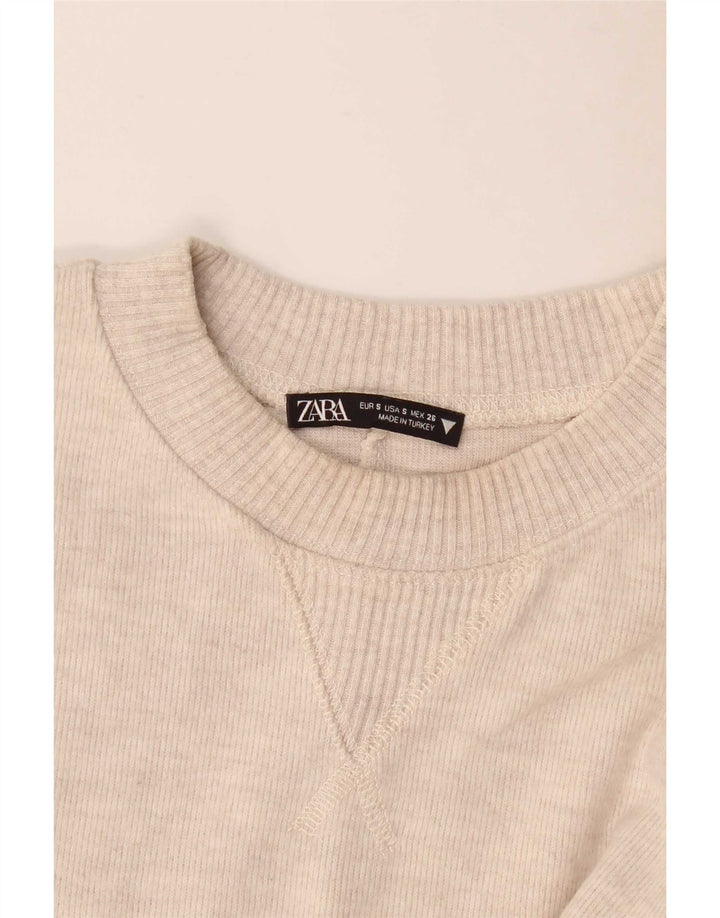 Zara Womens Crop Top Langærmet UK 10 Small Beige
