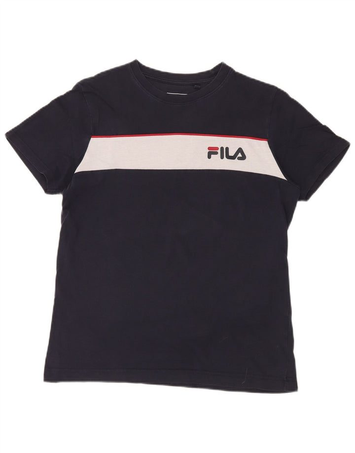 Fila Herre grafisk T-shirt Top Small Navy Blue Colourblock