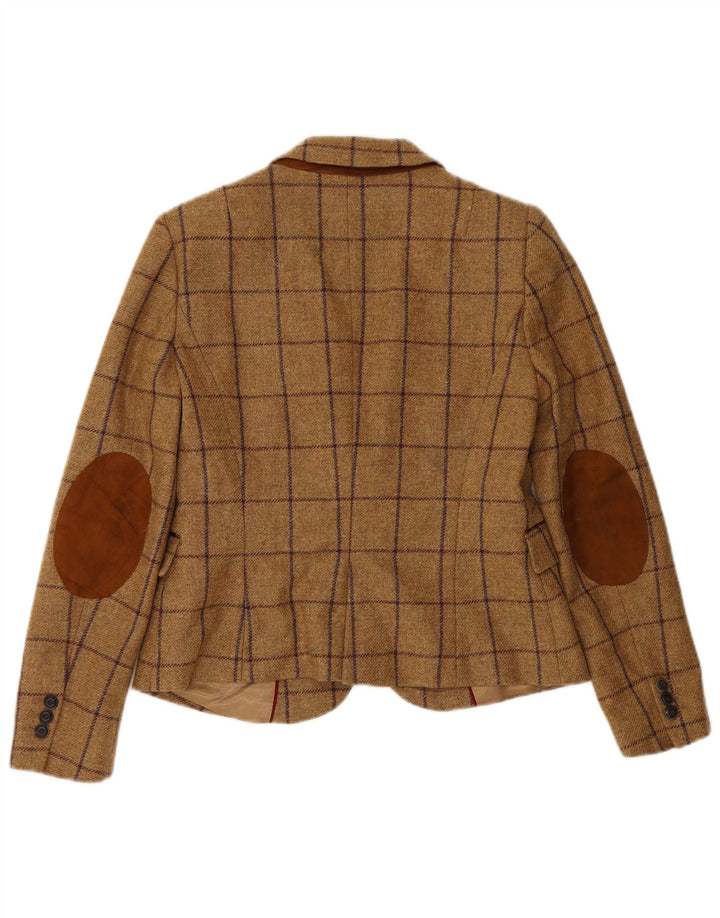 Zara Dame 1 Knap Blazer Jacket UK 14 Stor brun ternet uld