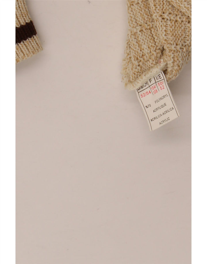 VINTAGE Herre grafisk rund hals sweater IT 52 XL Beige polyakryl