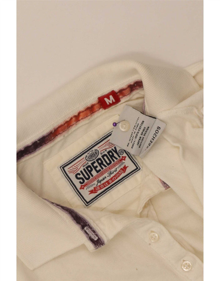 Superdry Dame Polo Shirt UK 12 Medium Off White Bomuld