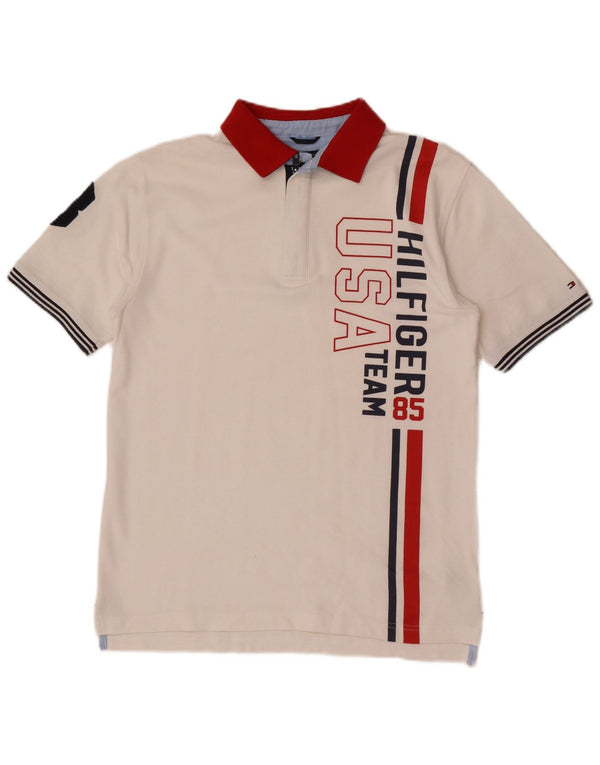 Tommy Hilfiger Boys USA grafisk poloskjorte 15-16 år XL Hvidstribet