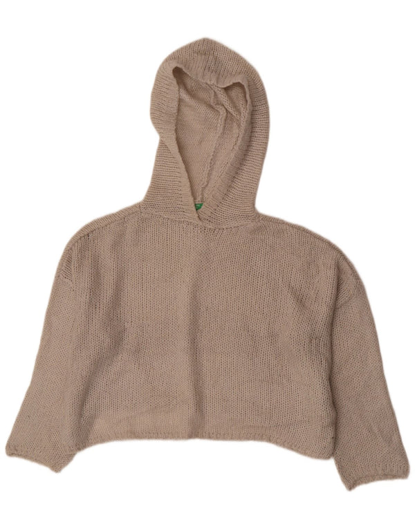 Benetton Womens Crop Hættetrøje oversize sweater UK 10 Small Beige