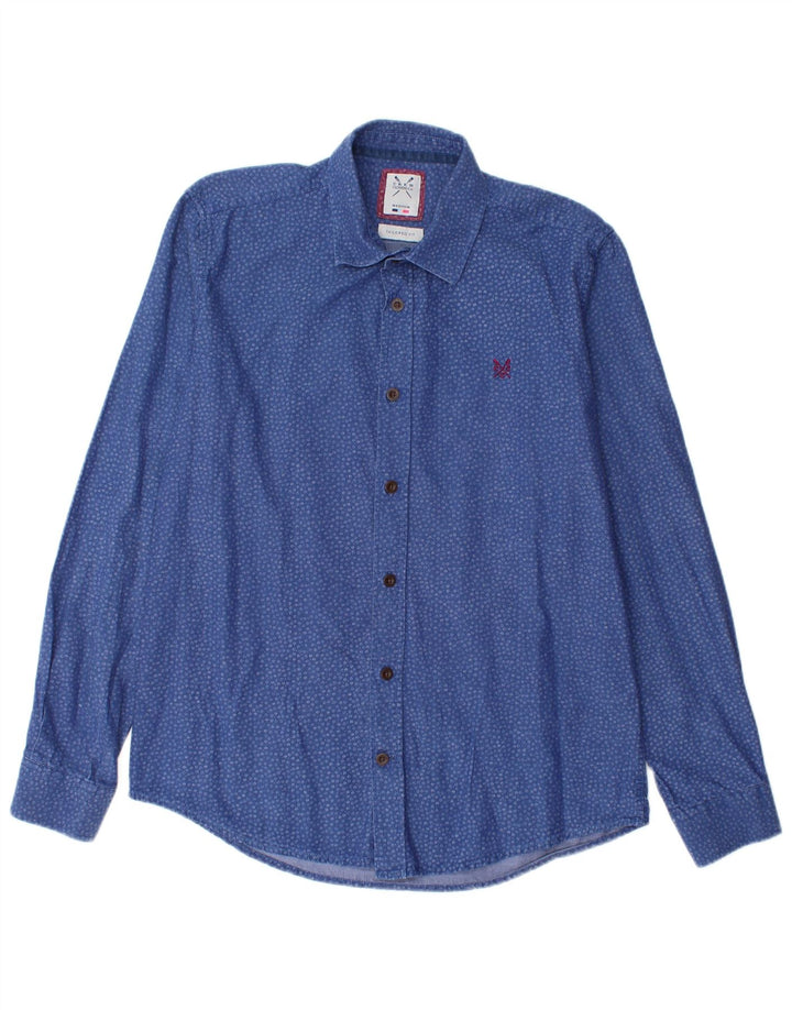 CREW CLOTHING Mens Tailored Fit Shirt Medium Blue Spotted Cotton