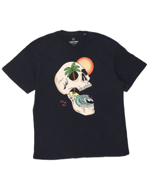 JACK & JONES drenge grafisk t-shirt top 15-16 år marineblå bomuld