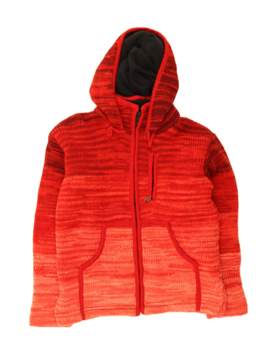 VINTAGE Womens Knit Hooded Bomber Jacket UK 14 Medium Red Tie Dye Wool Vintage Vintage and Second-Hand Vintage from Messina Hembry 