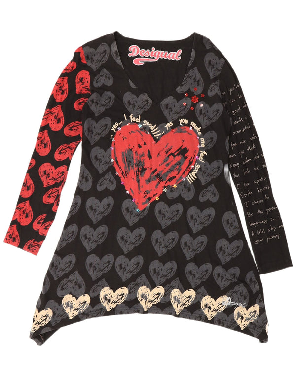 Desigual Kvinders Grafisk Langærmet Tunikakjole UK 14 Medium Black Heart