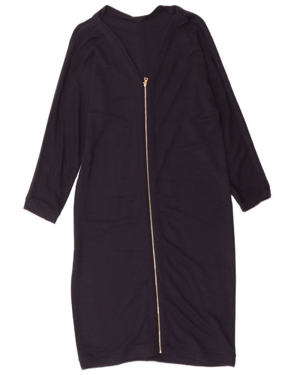 Jaeger Dame Langærmet Basic Kjole UK 16 Large Navy Blue Viscose