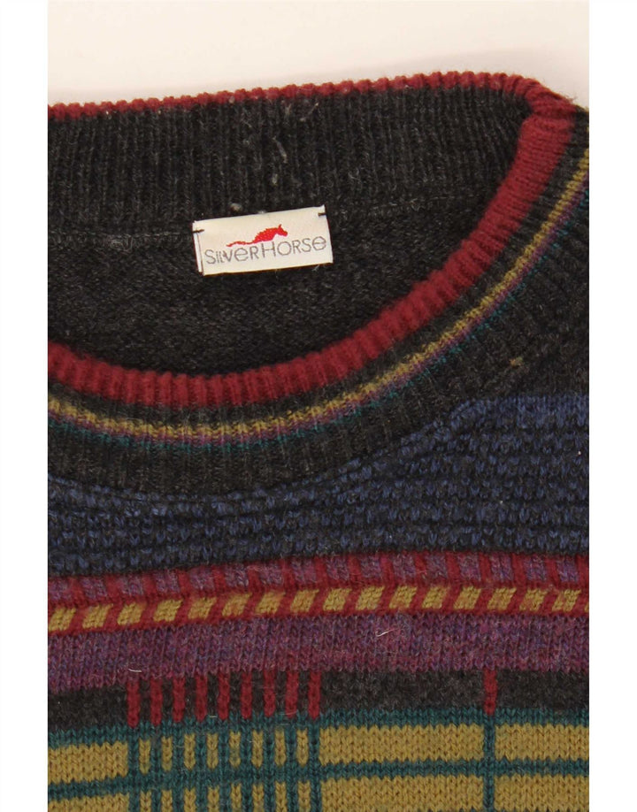 Vintage herre rund hals sweater XL flerfarvet stribet