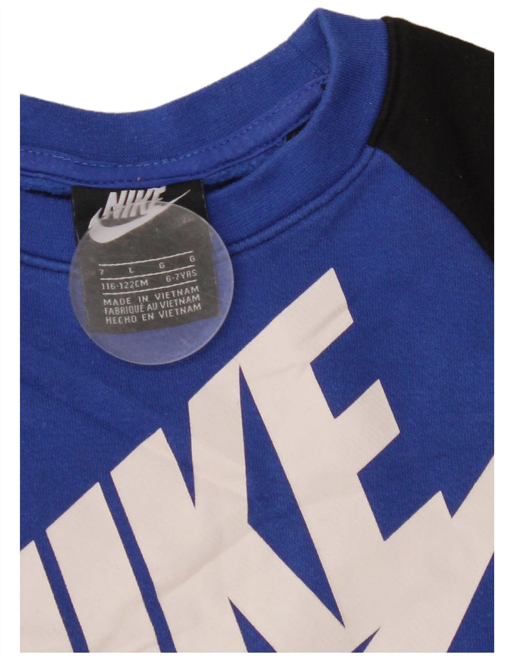 NIKE Boys Graphic Sweatshirt Jumper 6-7 Years Large Blue Colourblock