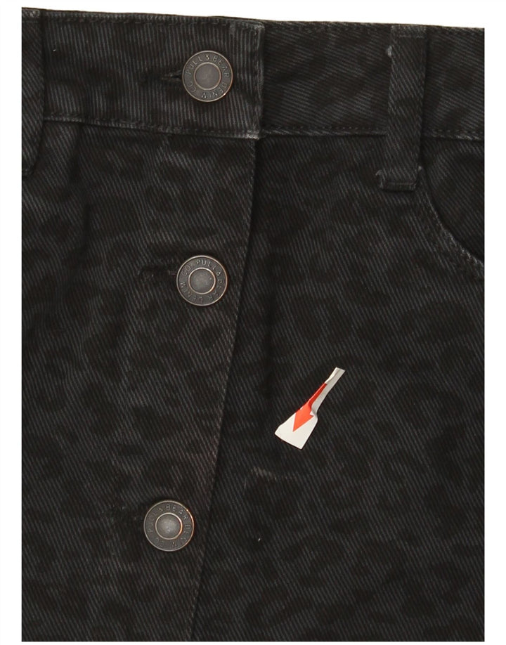 Pull & Bear Dame Denim Nederdel Small W26 Black Animal Print Bomuld