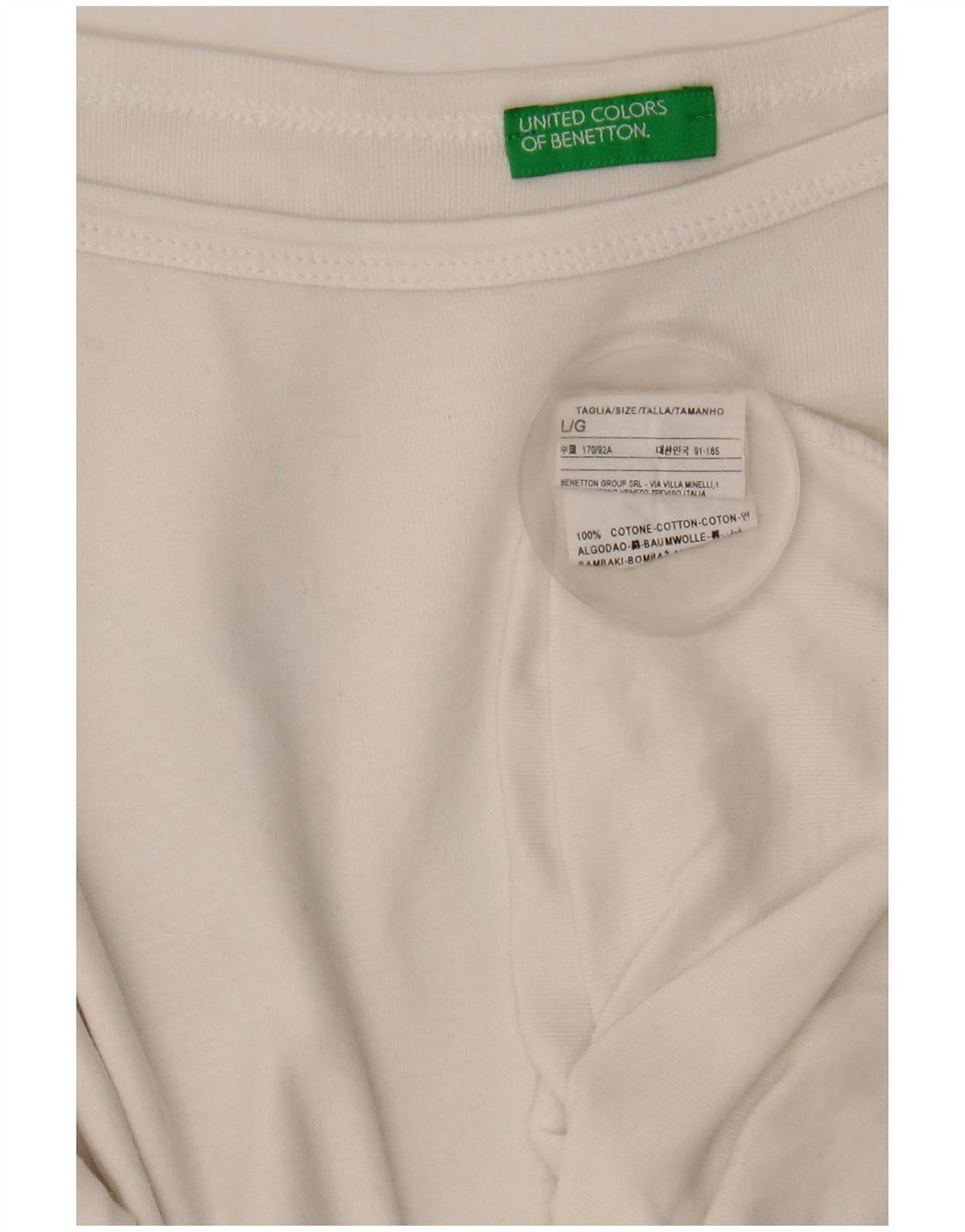 Benetton Dame Top 3/4 ærmer UK 14 Stor hvid bomuld