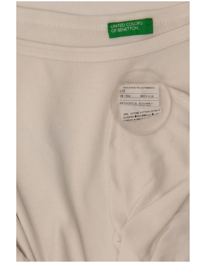 Benetton Dame Top 3/4 ærmer UK 14 Stor hvid bomuld
