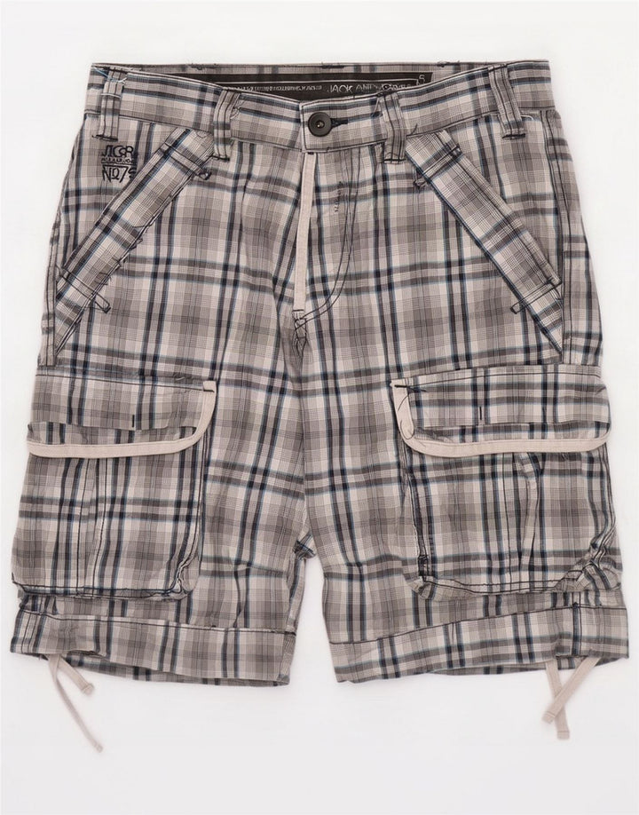 Jack & Jones Cargo Shorts til mænd Small W29 Grå ternet bomuld