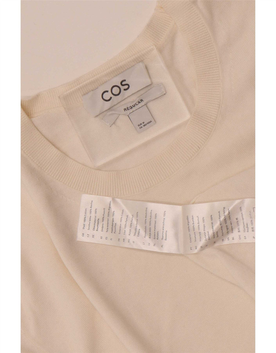 Cos Regular T-Shirt Top UK 14 Medium Hvid Bomuld