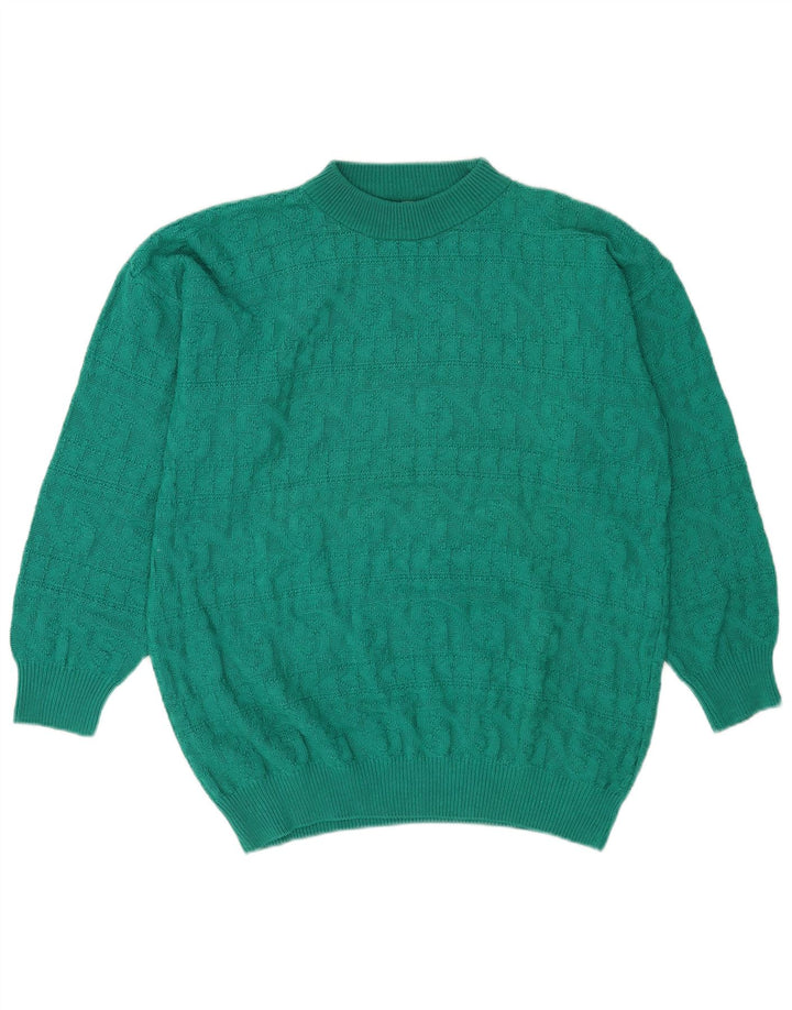 Vintage Dame Turtle Neck Jumper Sweater UK 14 Medium Green Geometric