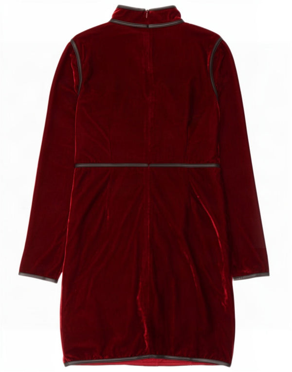 Sjælden Dame Langærmet Slim Fit Bodycon Kjole UK 10 Small Burgundy
