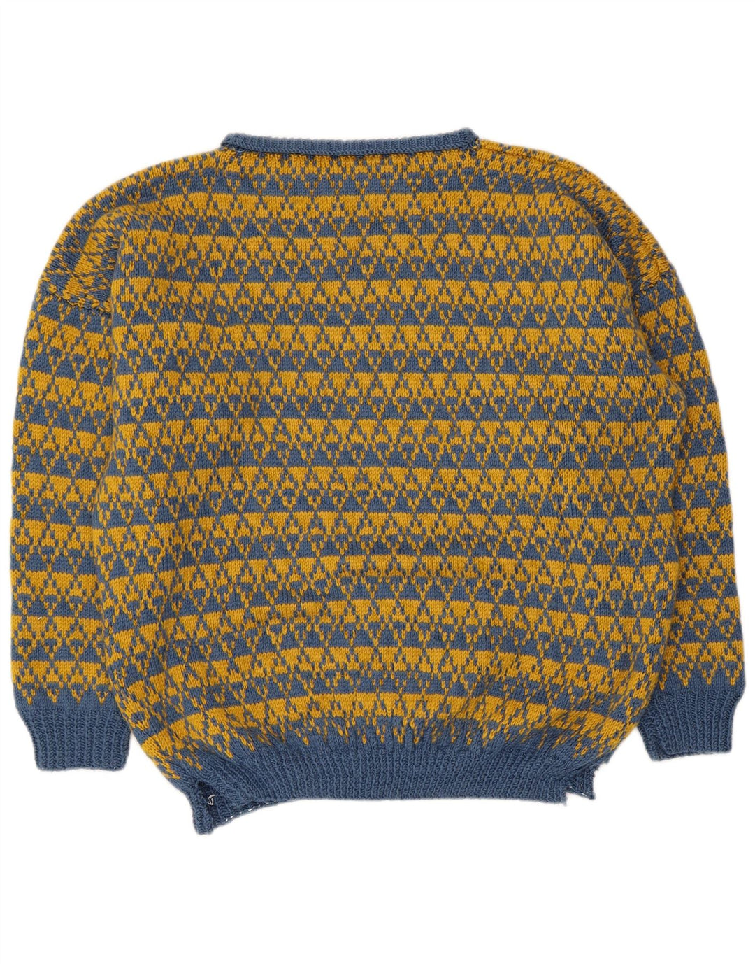 Vintage Herre Boat Neck Jumper Sweater Stor Blå Geometrisk