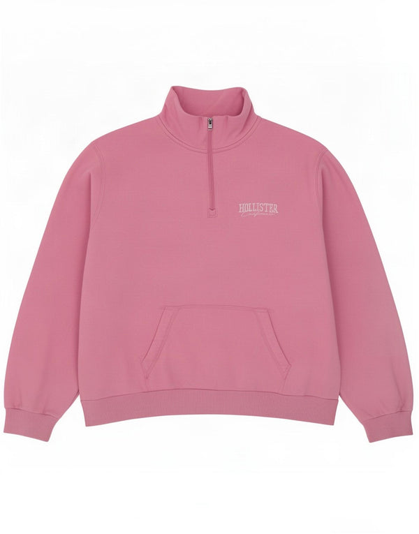 Hollister Womens Oversized Zip Neck Sweatshirt Jumper UK 14 Medium Pink