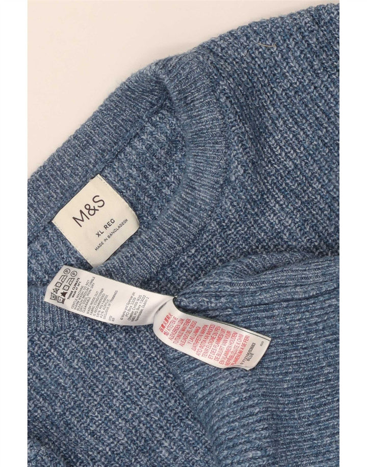 Marks & Spencer Herre sweater med rund hals XL Blå Flecked Polyamid
