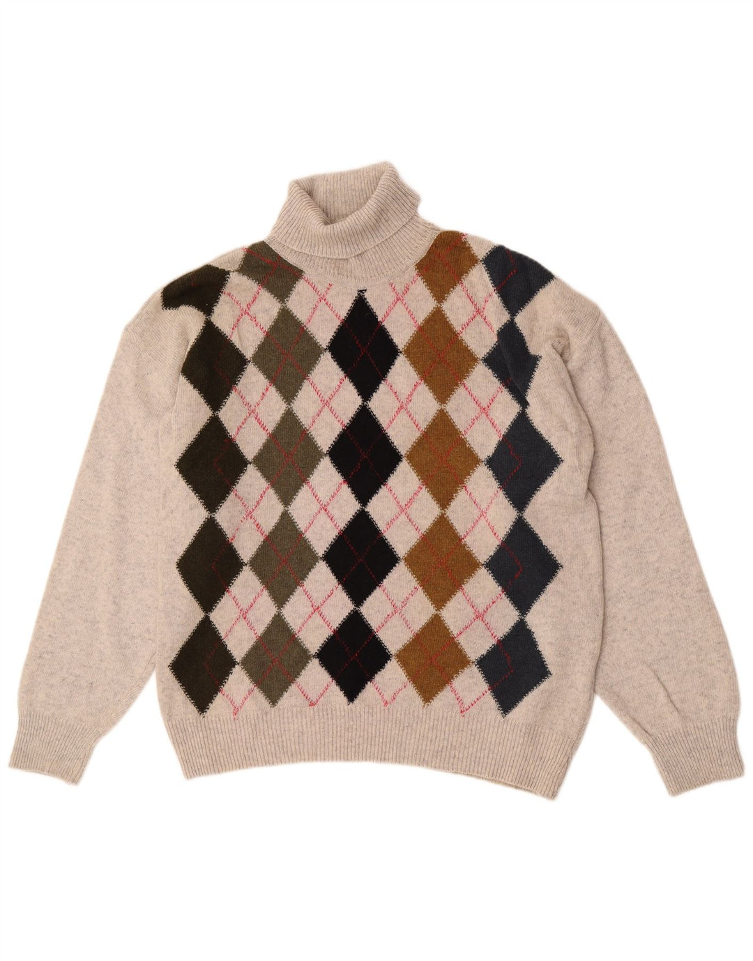Tom Tino Herre Roll Neck Jumper Sweater IT 50 Medium Grey Argyle/Diamond